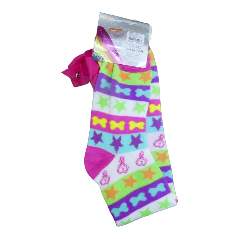 JoJo Siwa Knee High Socks Girls 9-11 Pink Multi New Dance It Out Bow Accent